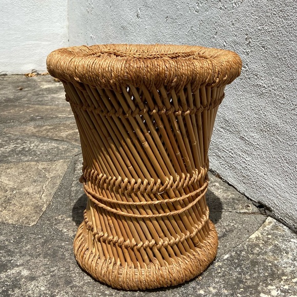 Vintage Rattan Bamboo Stool - Picture 2 of 7